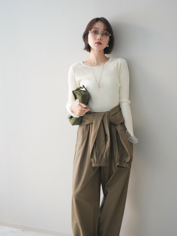 [予約]チュールレイヤードリブニットトップス/ivory