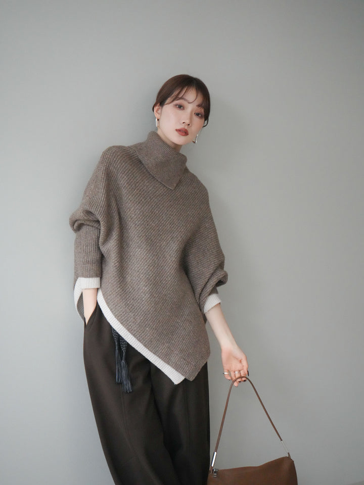 [予約]配色アシンメトリードルマンニットプルオーバー/oatmeal