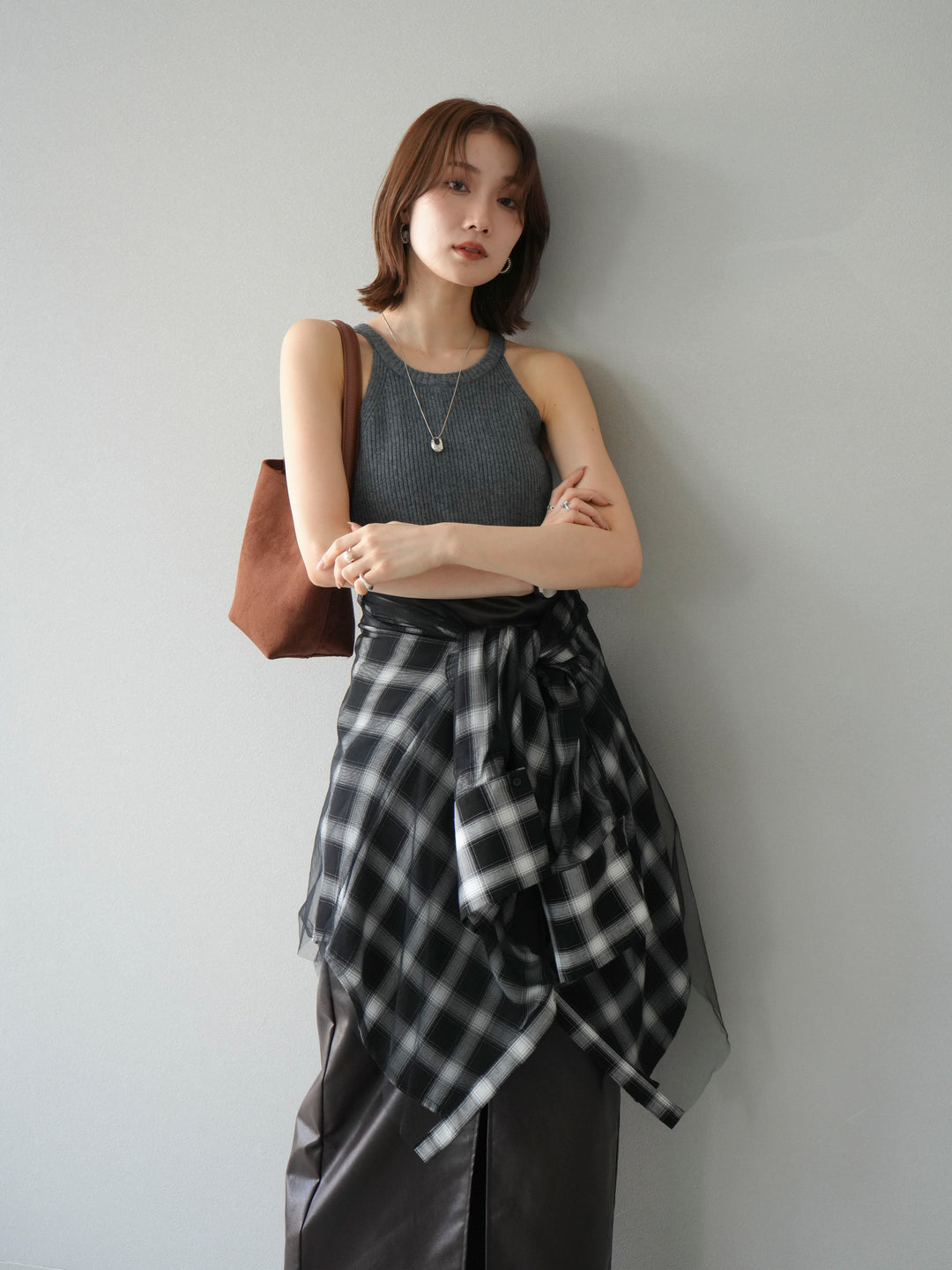 [予約]リブニットアメスリタンクトップ/グレー