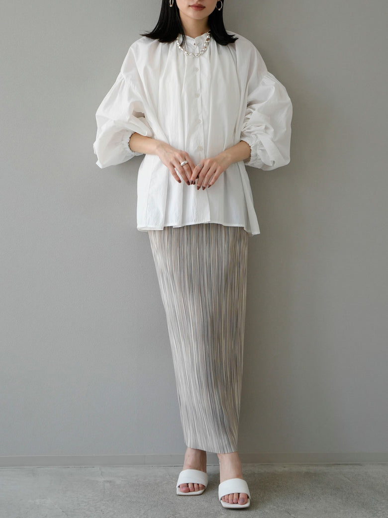 予約]ナイロンタックボリュームスリーブブラウス/ホワイト – Lumier 