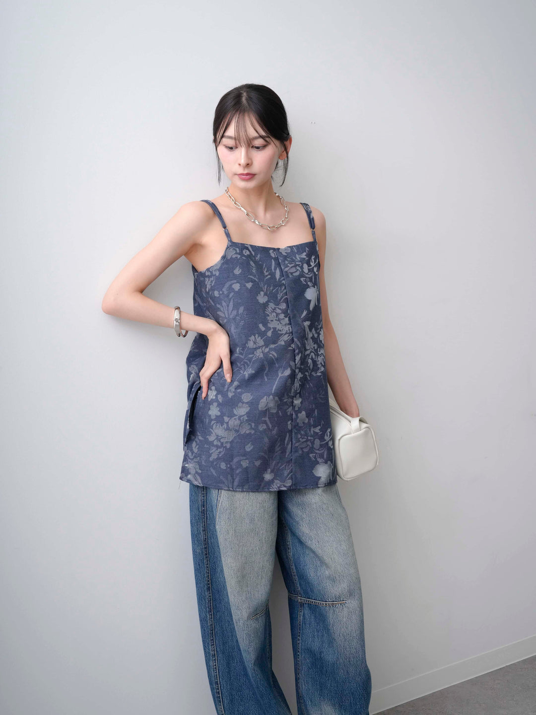 [SET]シアージャガードチュニックキャミソール+立体カーブデニムパンツ(2set)