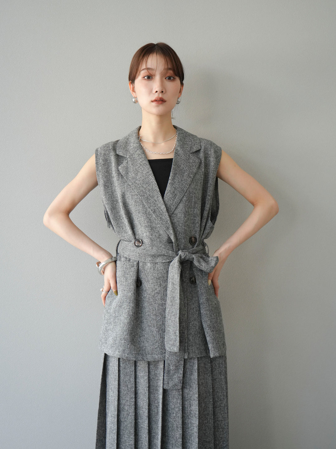 [預購] 混合粗呢背心/黑色