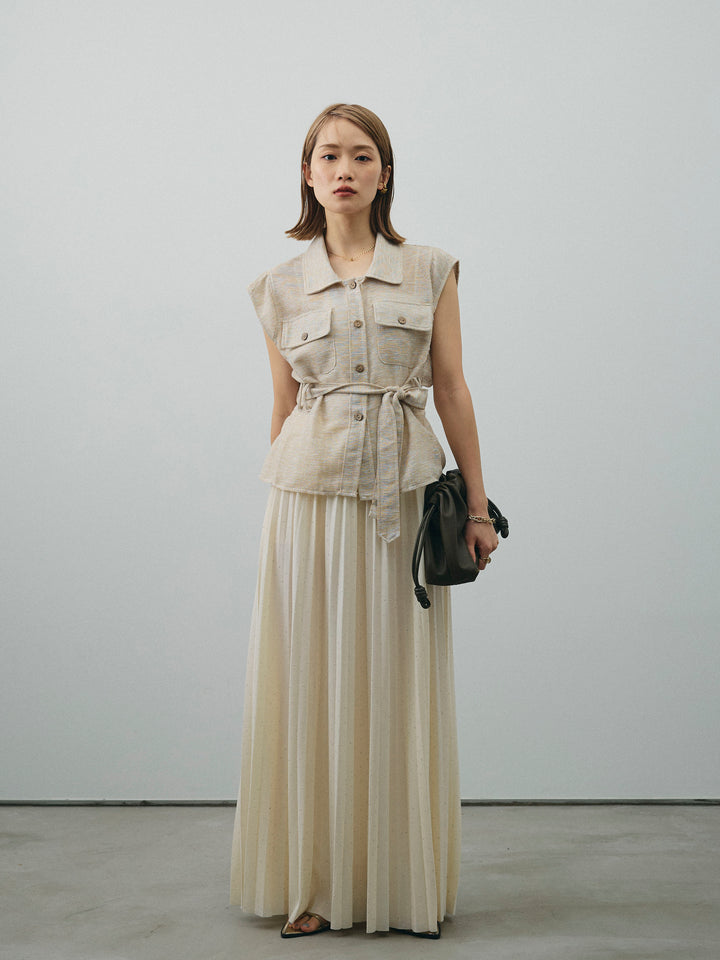 [予約]ラインストーンプリーツスカート/アイボリー