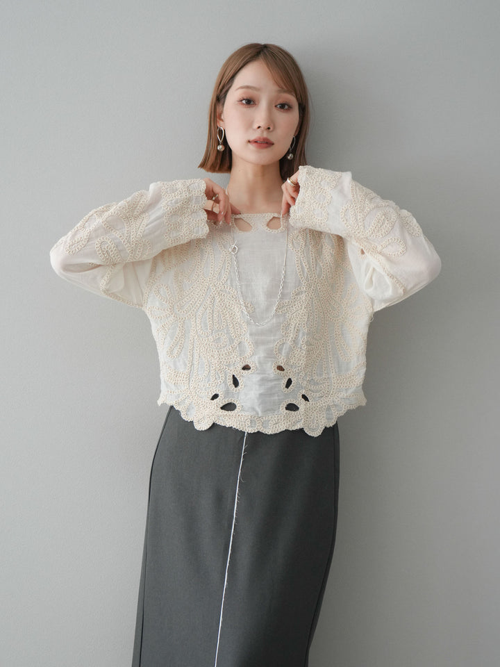 [預訂] 鉤針設計襯衫/象牙色