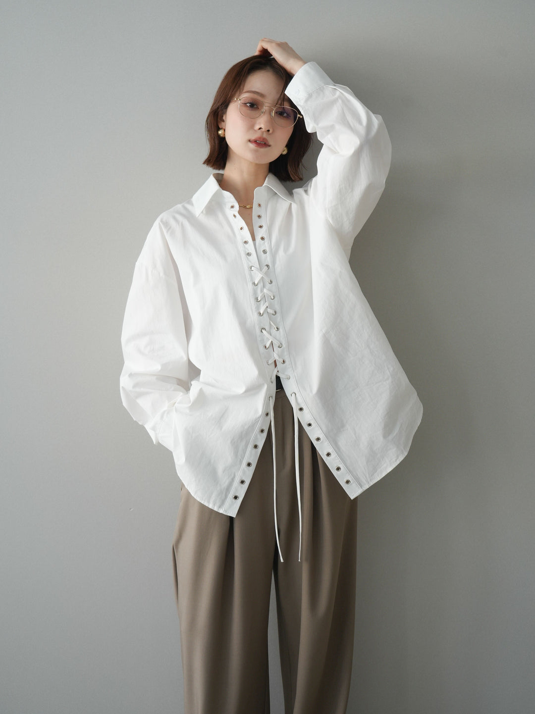 [SET]レースアップブロードシャツ+選べるアクセセット(2set)