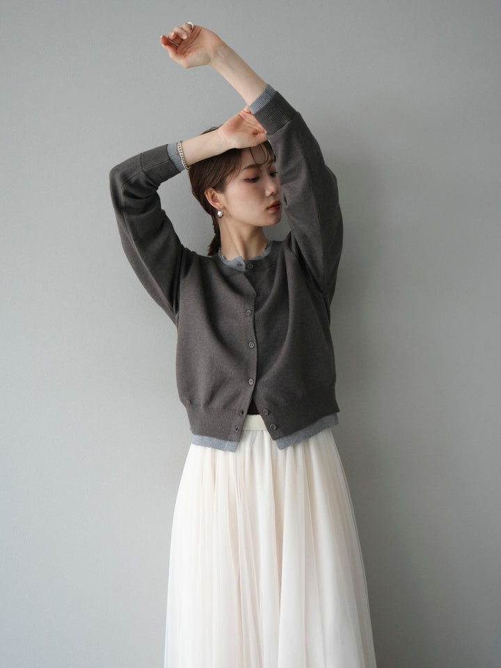 [SET]配色レイヤードカーディガン+チュールボリュームスカート(2set)