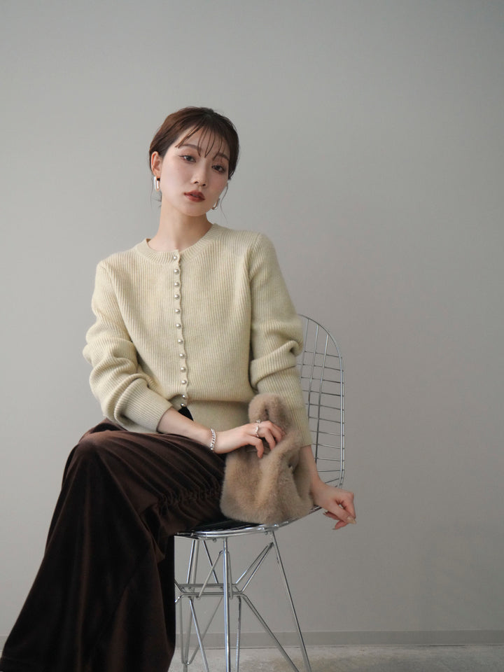 [予約]シルバーボタン畦編みニットカーディガン/ivory