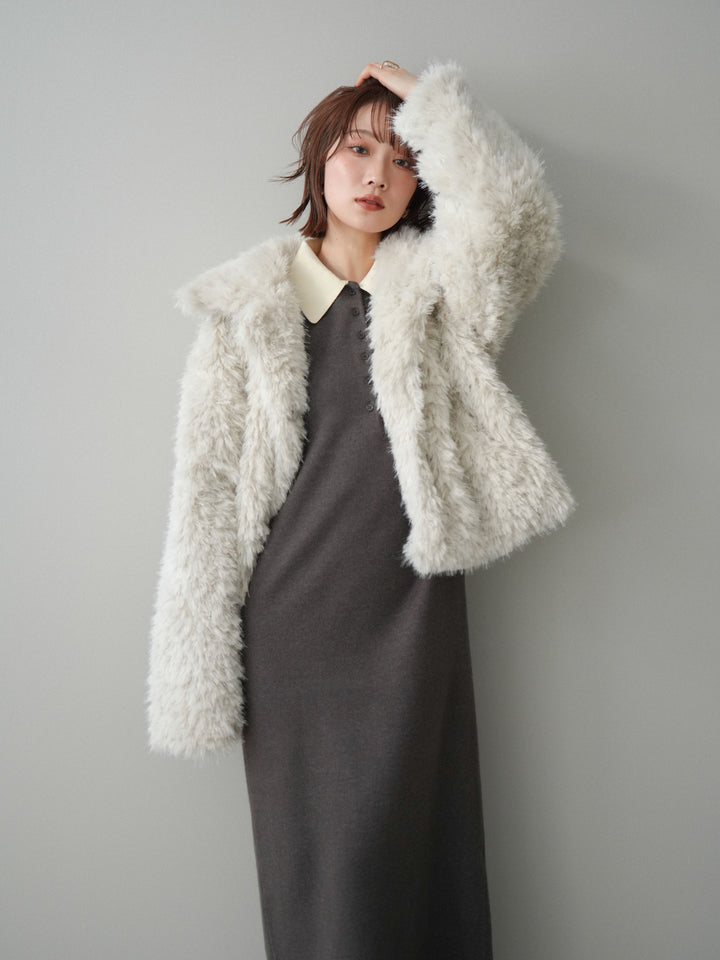 [予約]配色ポロニットワンピース/charcoal