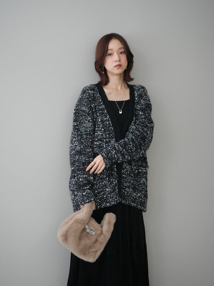 [SET]モールネップニットカーディガン+ベロアティアードワッシャースカート(2set)