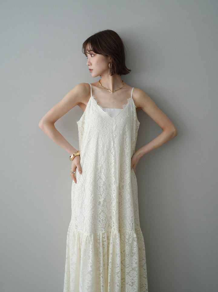 [予約]ギャザー切替レースキャミワンピース/ivory