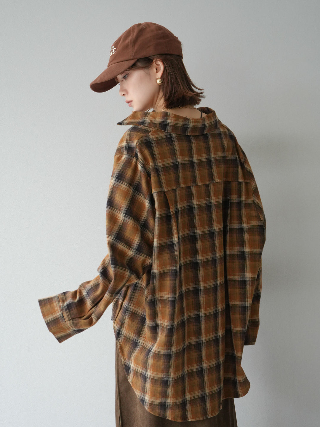 [予約]起毛チェックオーバーシャツ/キャメル