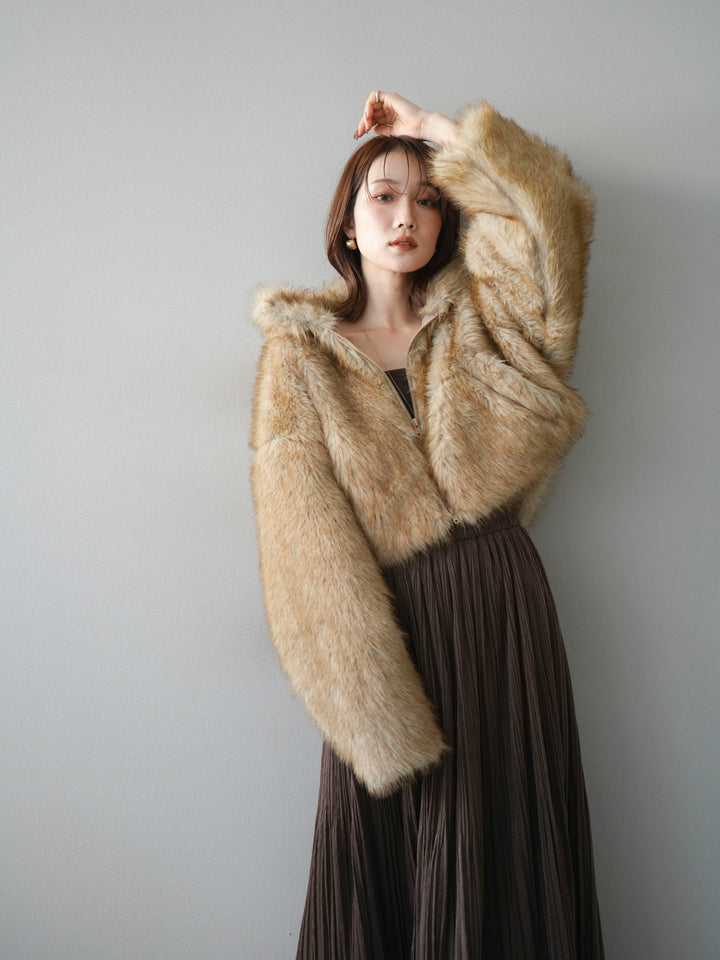 [予約]フェイクファーショートZIPジャケット/mix