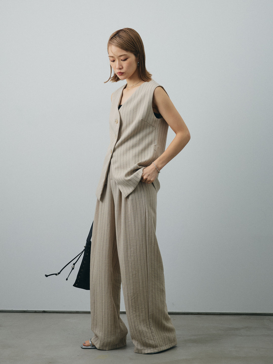 [SET]ストライプベスト＆ワイドパンツSET UP+ストライプベスト＆ワイドパンツSET UP(2set)