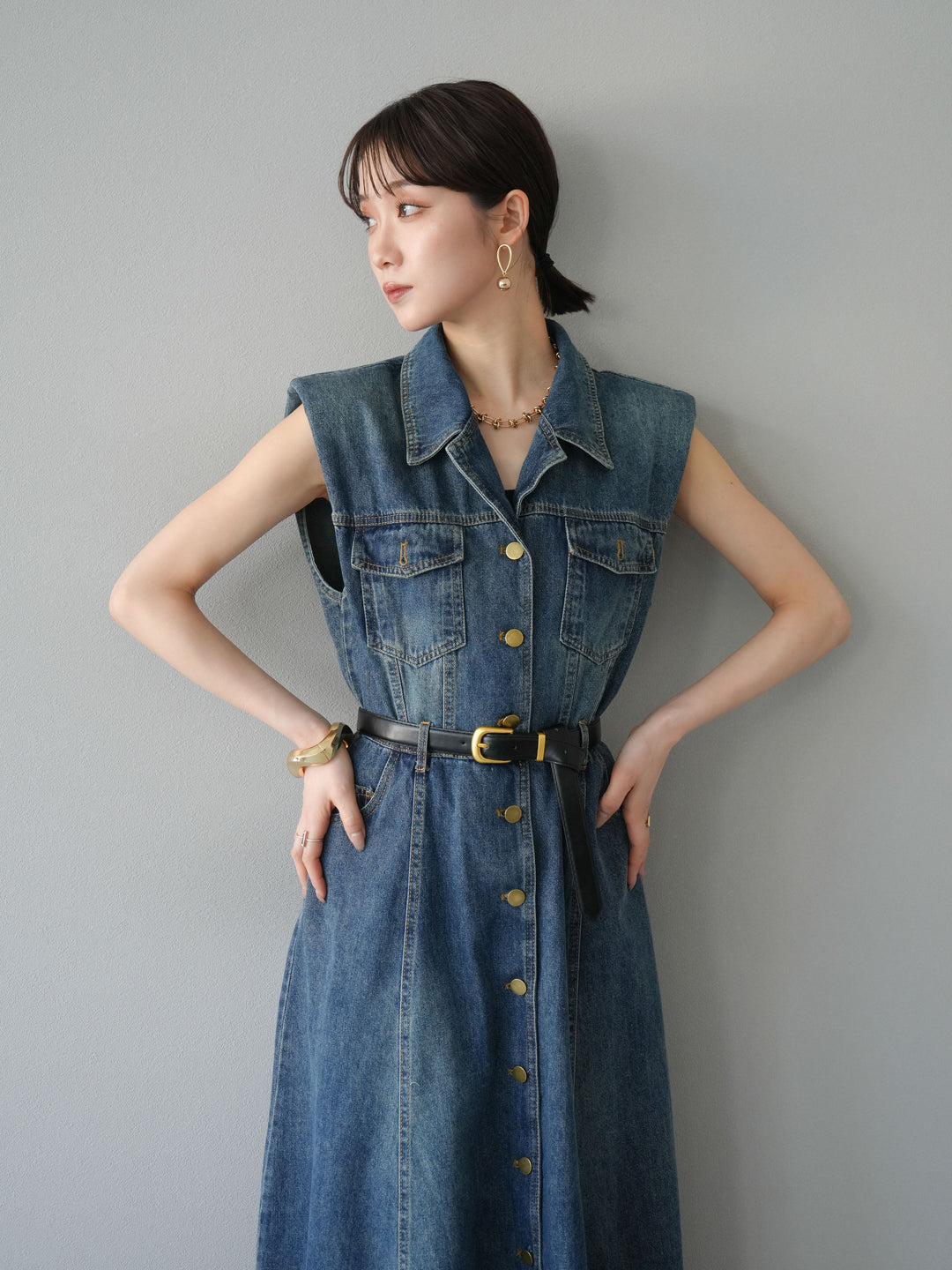【預購】束帶牛仔襯衫裙/藍色