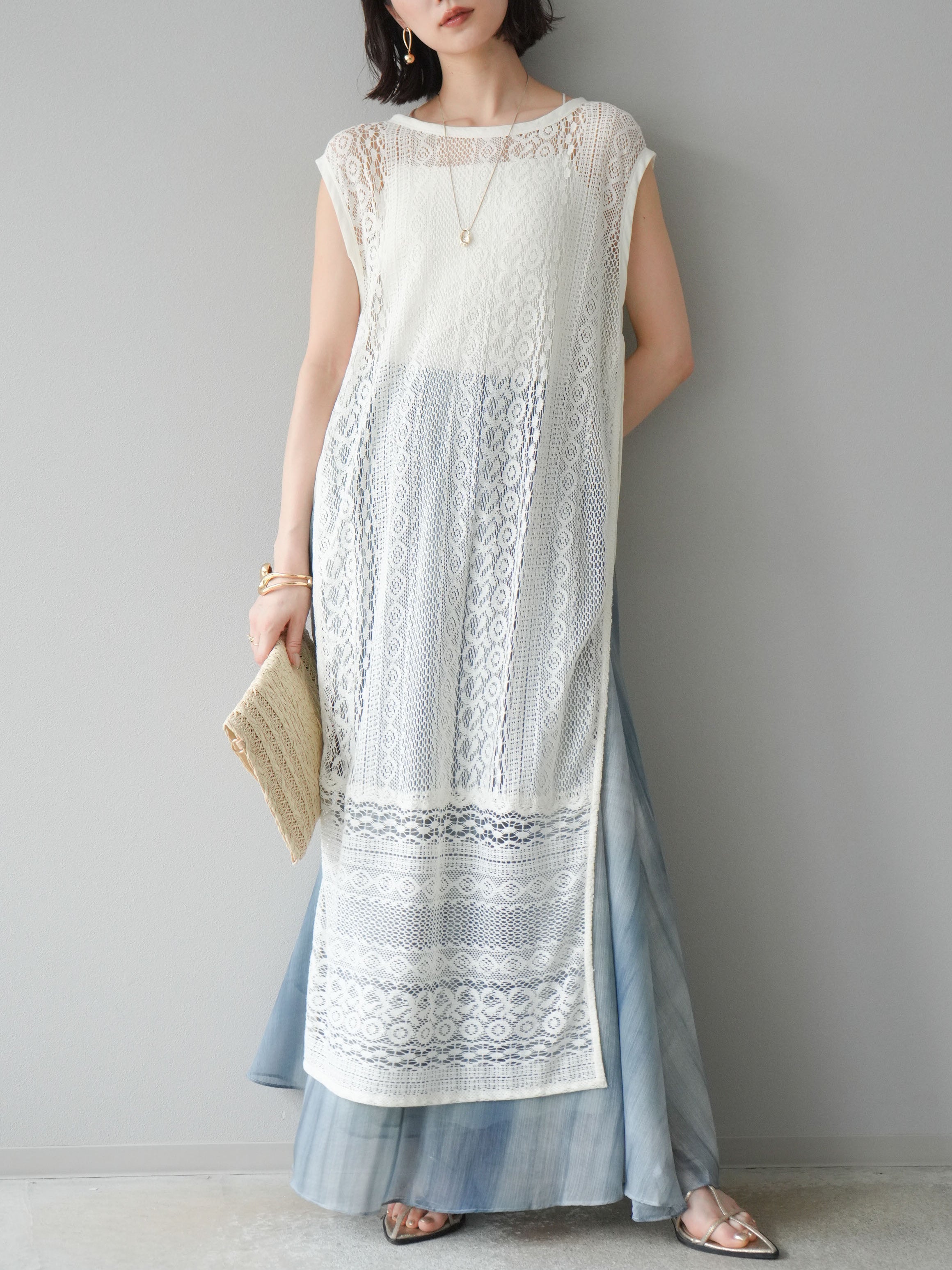 予約]ニュアンスシアーフレアスカート/グリーン – Lumier