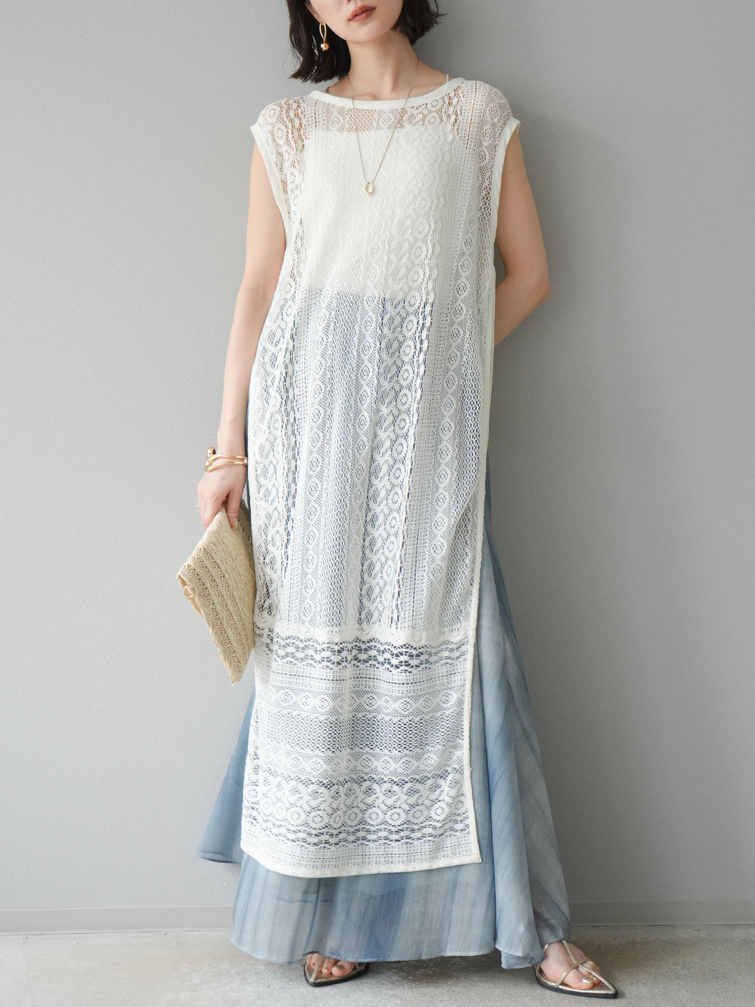 【預購】Nuance 透視喇叭裙/綠色