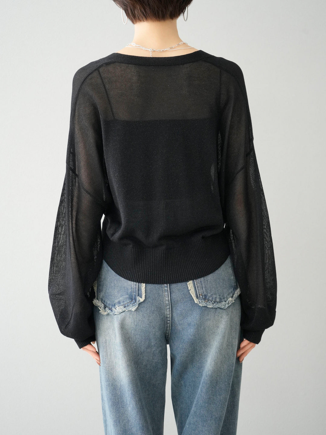 [Pre-order] Lame sheer knit cardigan/black