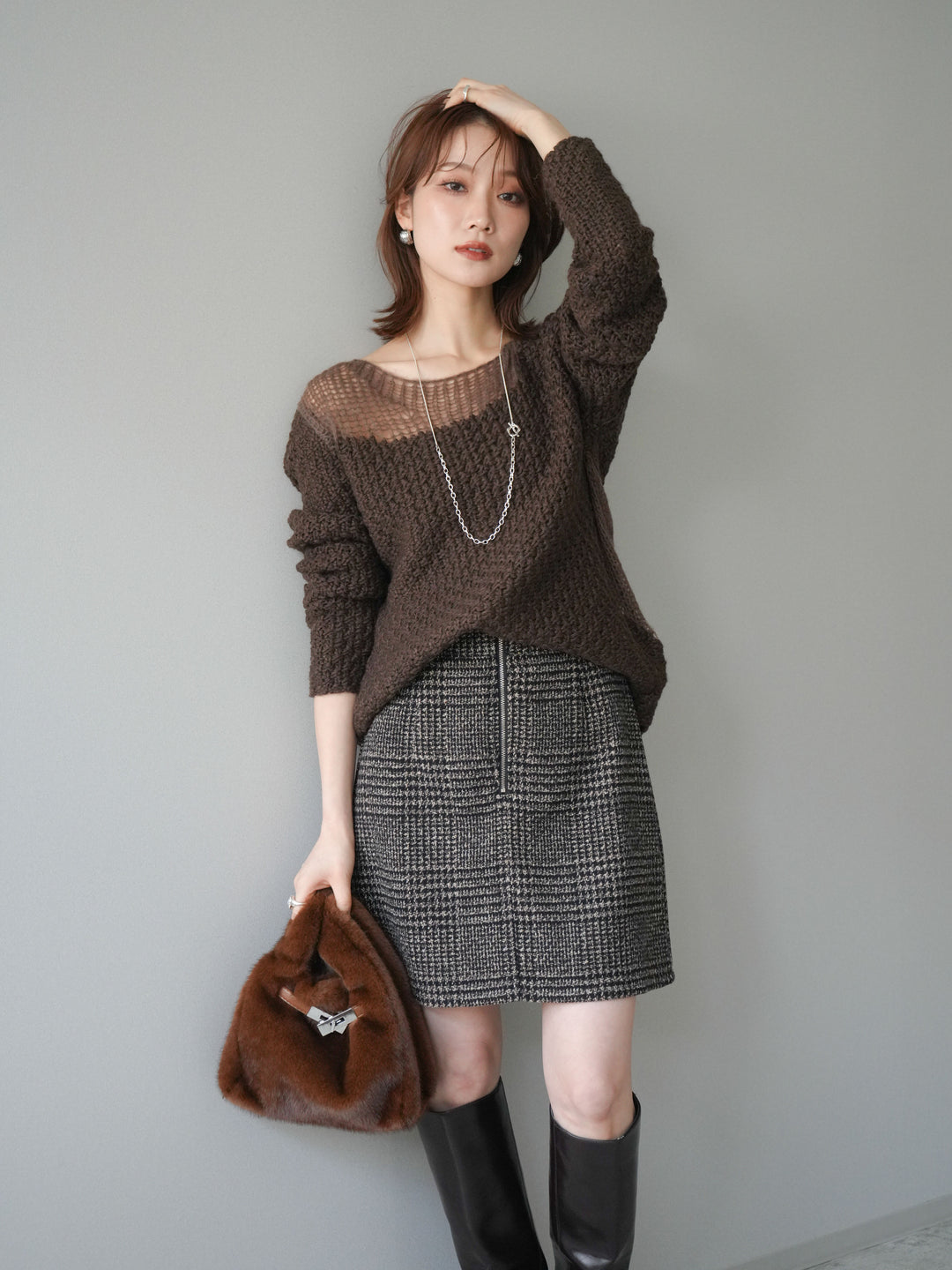 [予約]ダメージデザインニットプルオーバー/brown