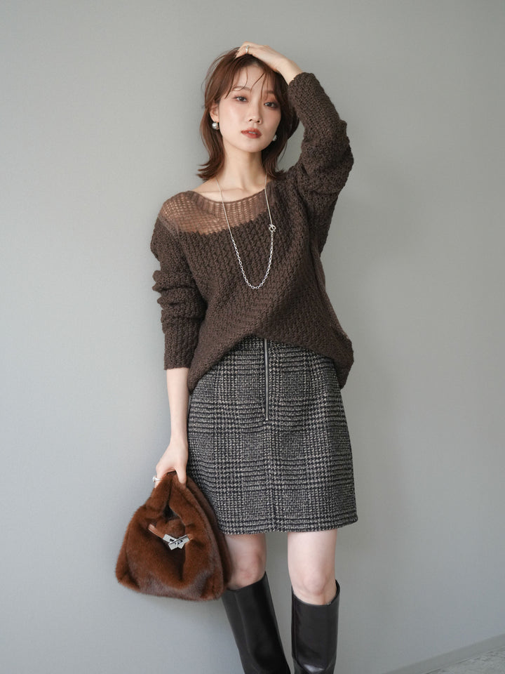 [予約]ダメージデザインニットプルオーバー/brown