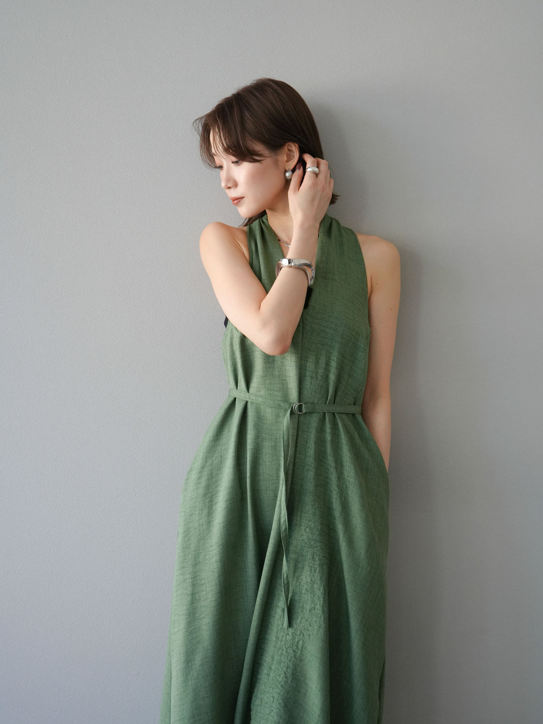 [予約]ループデザインムラ染めワンピース/グリーン