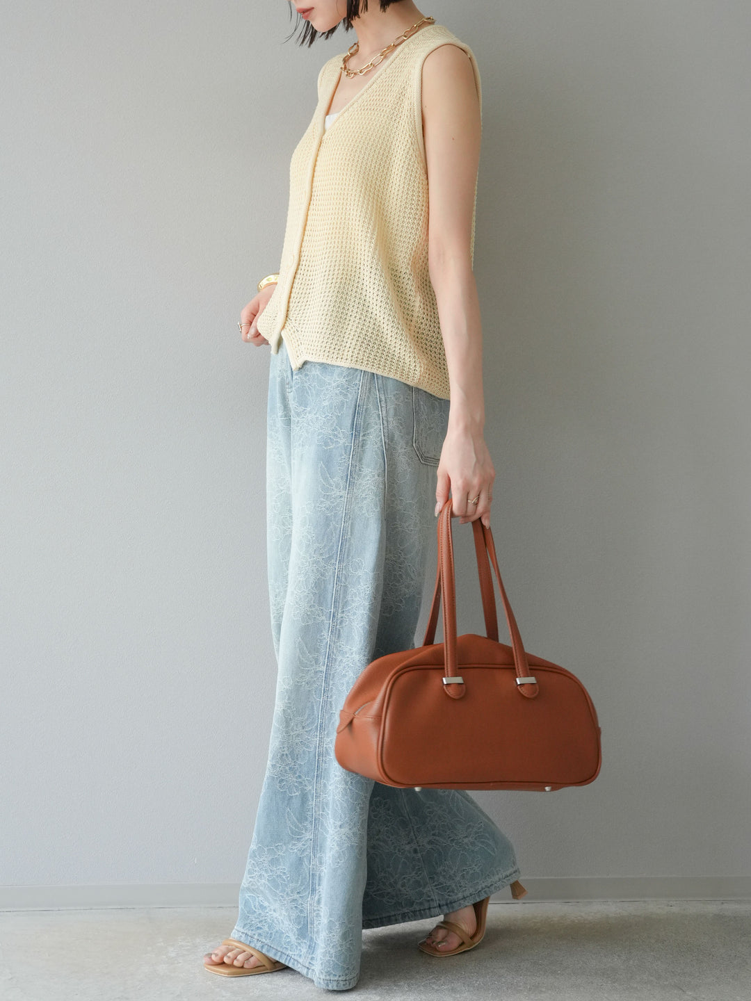 【預購】花提花牛仔寬褲/藍