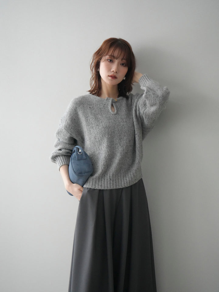 [予約]ツイストネックラメネップヤーンニットプルオーバー/gray