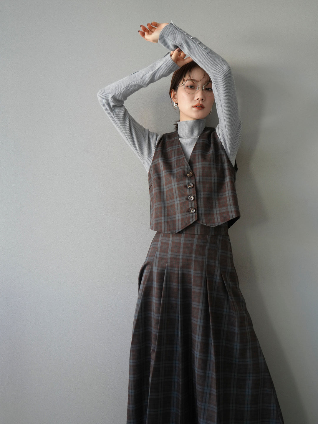 [予約]チェック柄ベスト/ブラウン