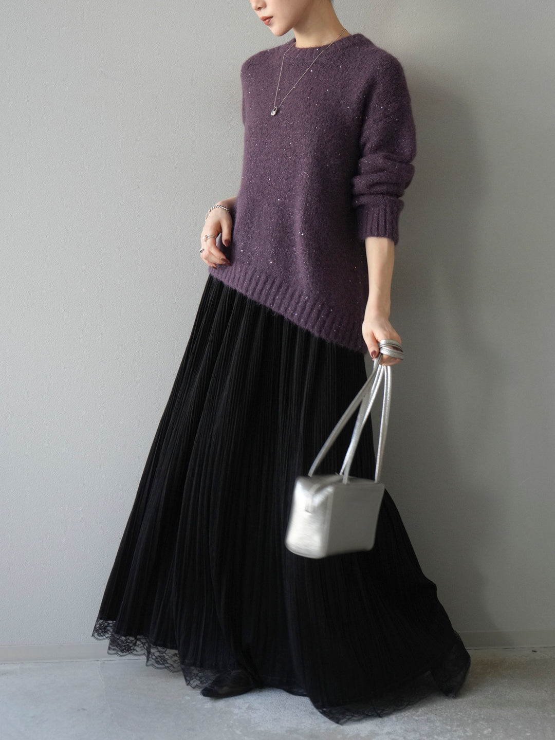 [予約]スパンコールニットプルオーバー/パープル