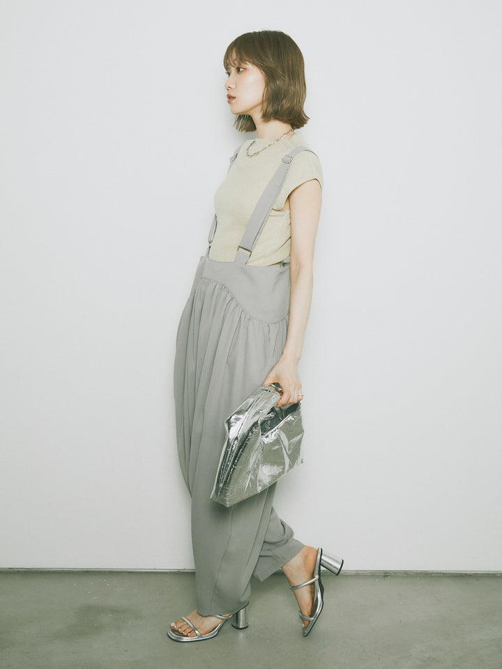 [予約]プチネックノースリーブリブニットトップス/ピスタチオ