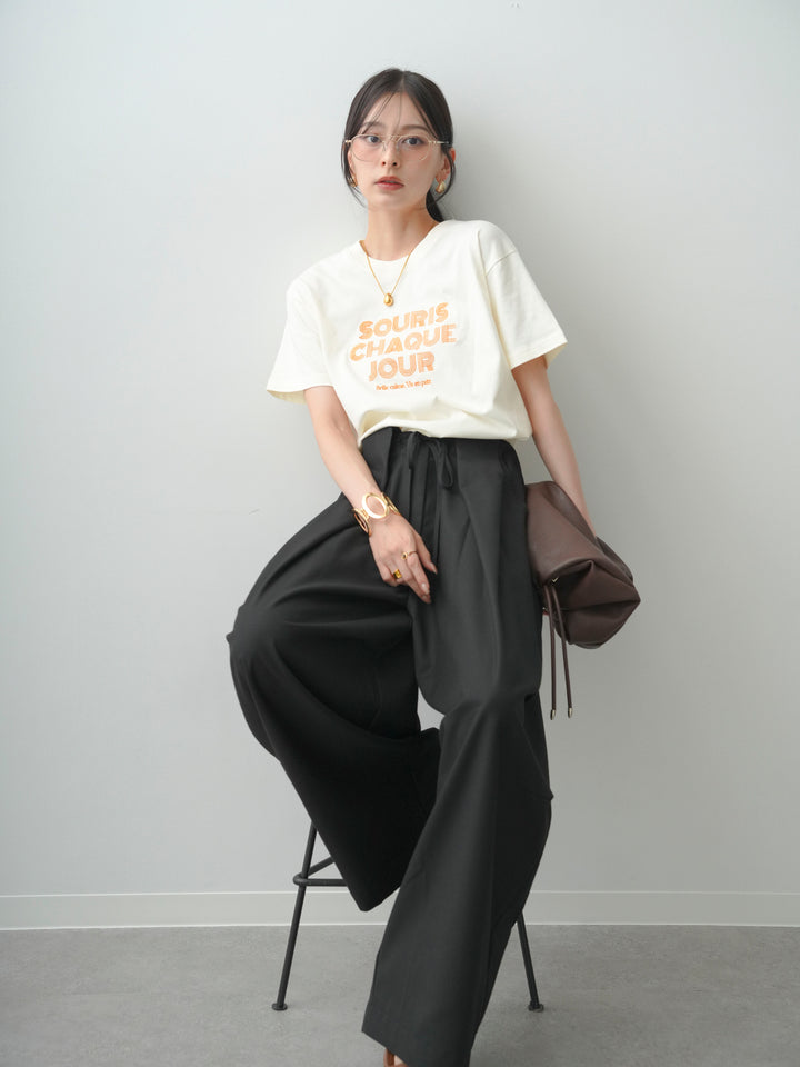 【套裝】Logo刺繡T卹+皮帶環彎腰闊腿褲（兩件套）