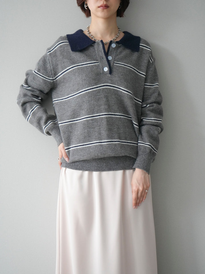 [予約]バイカラーボーダーポロニットプルオーバー/gray