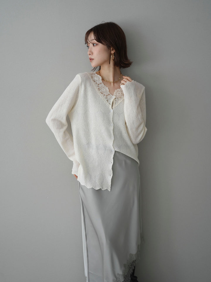 [SET]レースネックジャガードニットカーディガン+選べるアクセセット(2set)