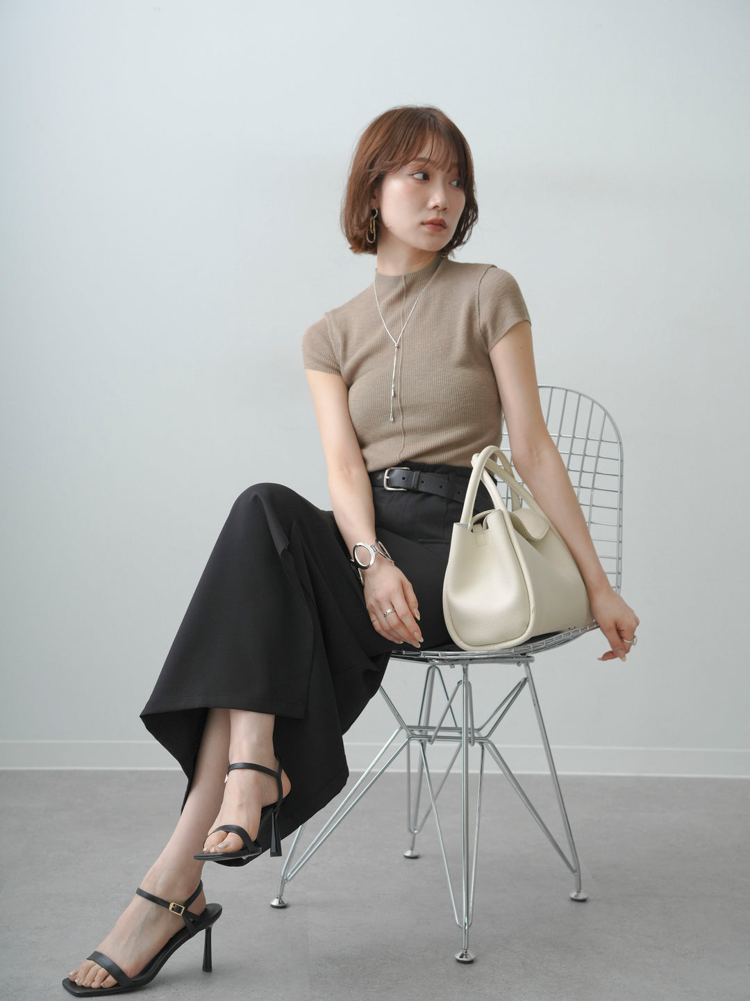 [予約]シアーバックボタンリブニットトップス/khaki