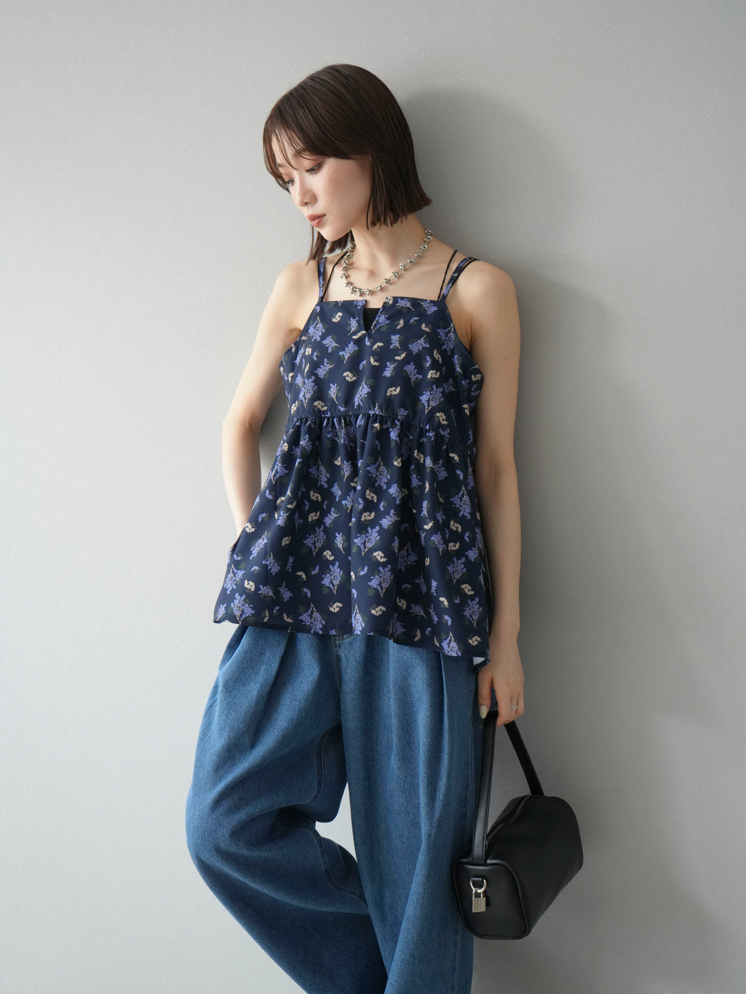 [予約]ブーケプリントキャミソール/ネイビー
