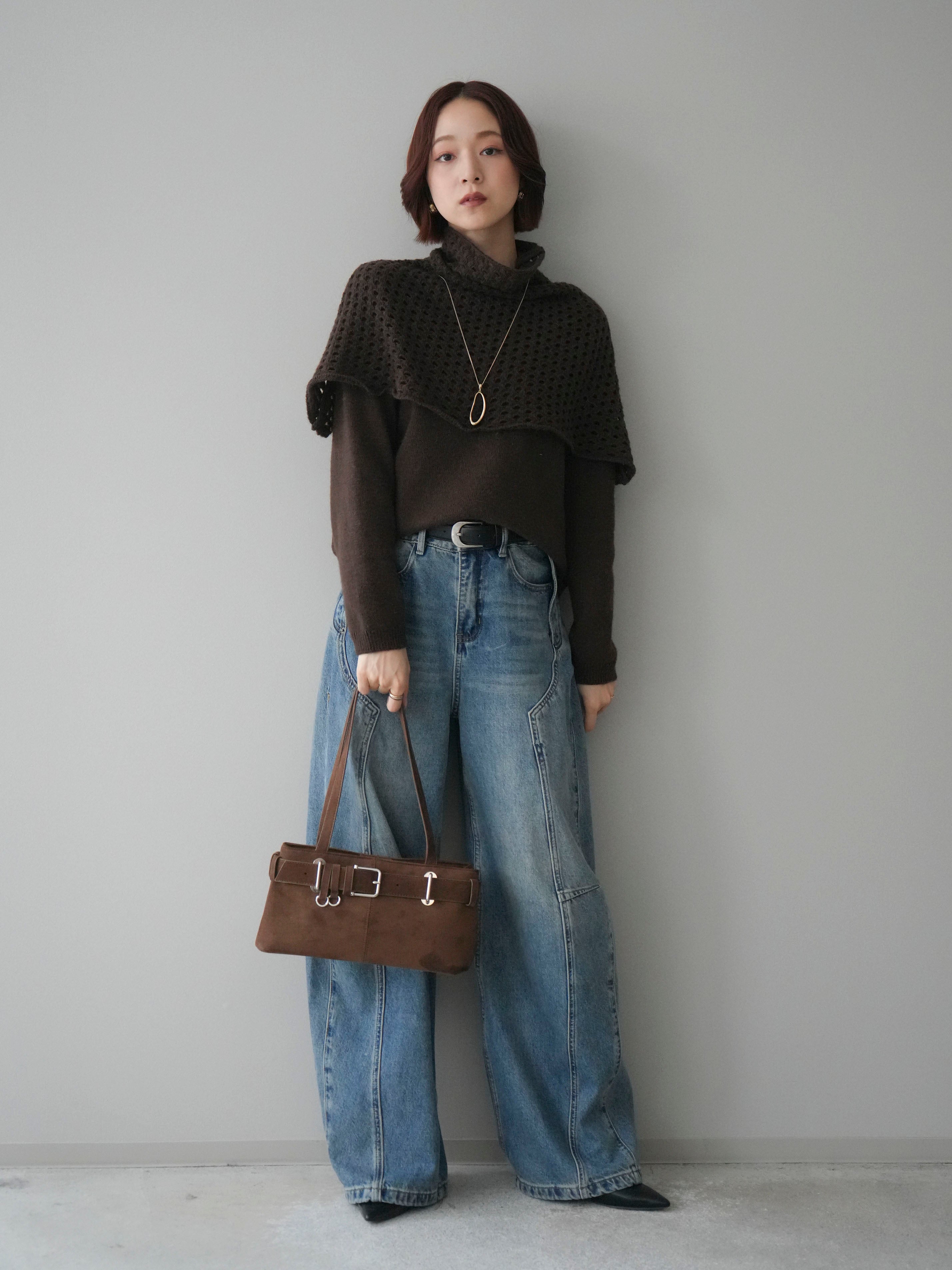 予約]メッシュケープアンサンブルニットプルオーバー/brown – Lumier