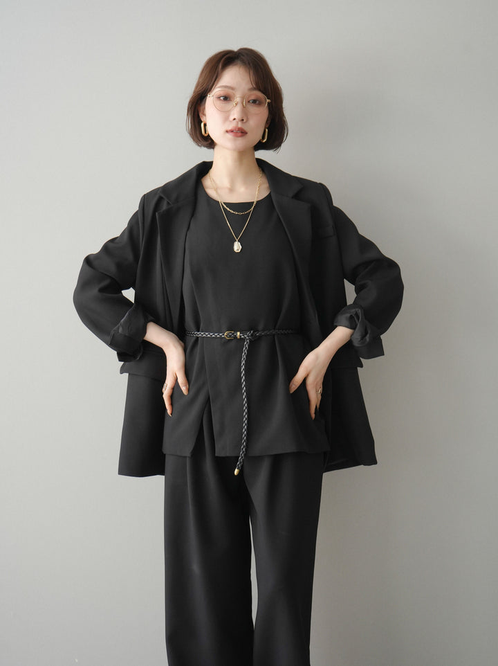 [SET]ベルト付ノースリーブトップス＆ワイドパンツSETUP