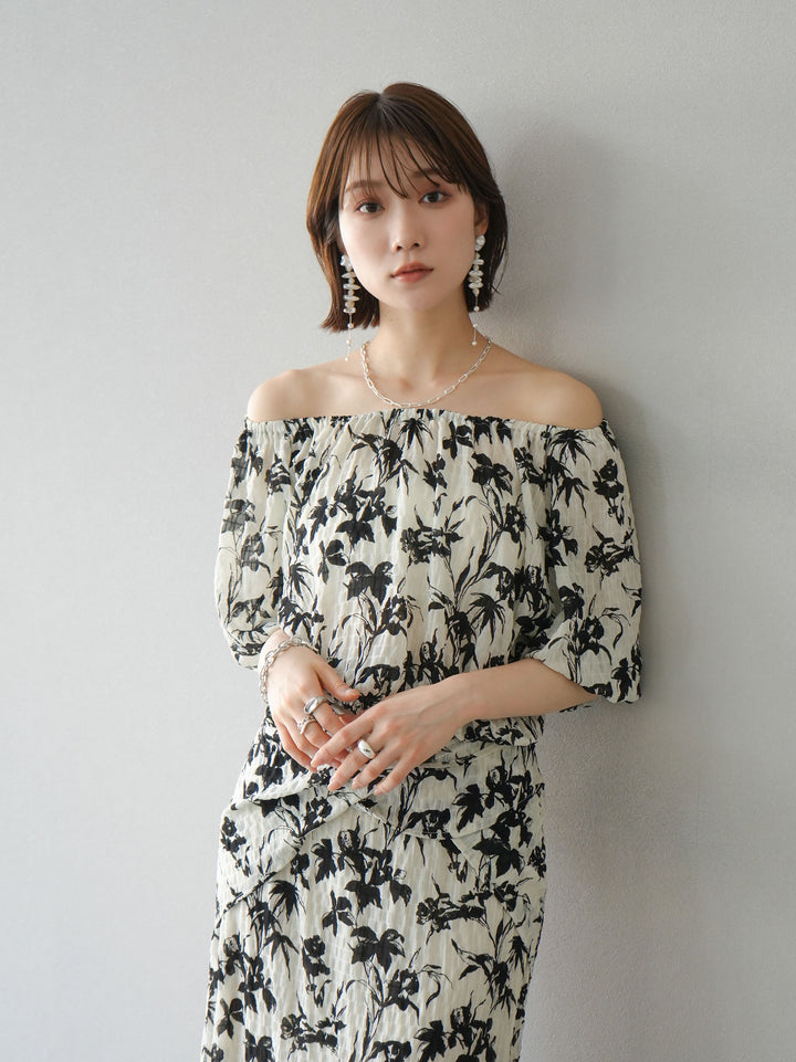 [Pre-order] Washer waist design flower pattern skirt/off-white