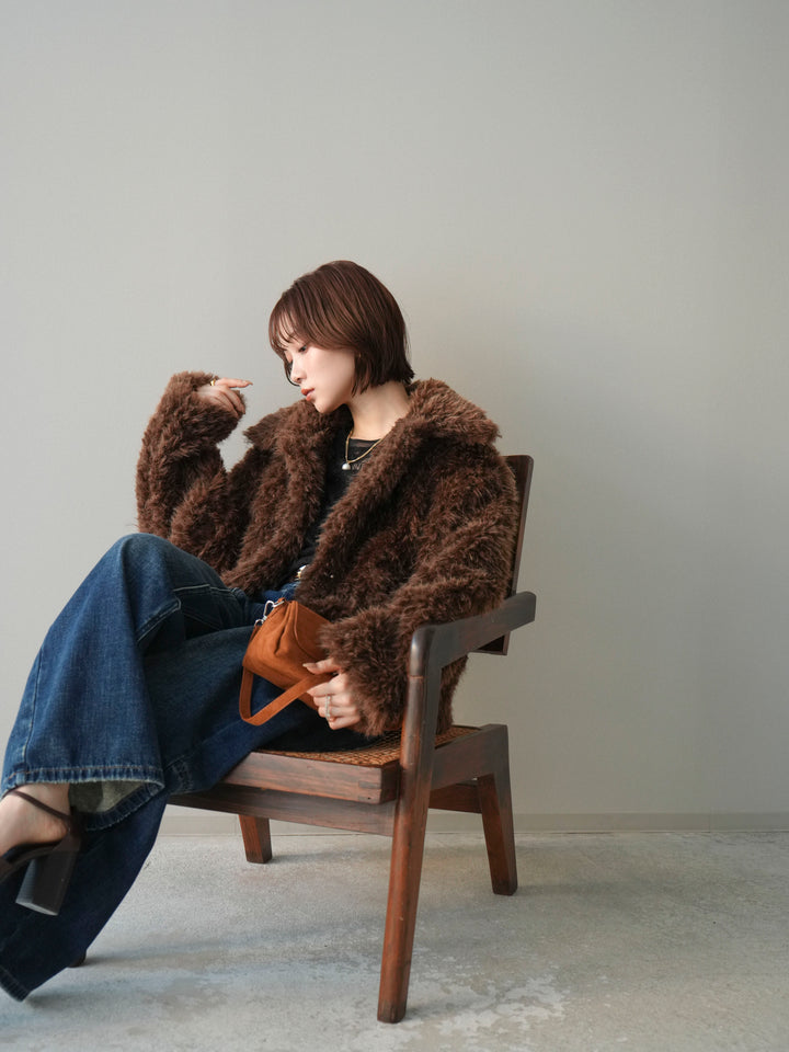 [SET]フェイクファー襟付きショートブルゾン+選べるアクセセット(2set)