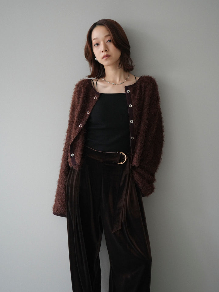 [予約]バイカラー2WAYシャギーニットカーディガン/brown