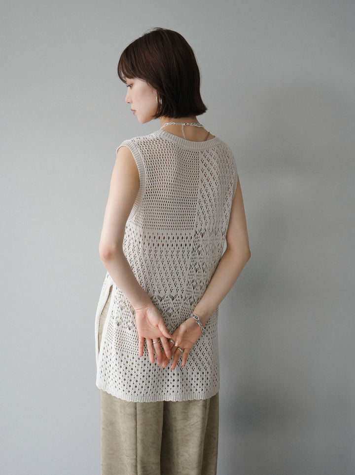 [Pre-order] Openwork side slit knit top/ivory