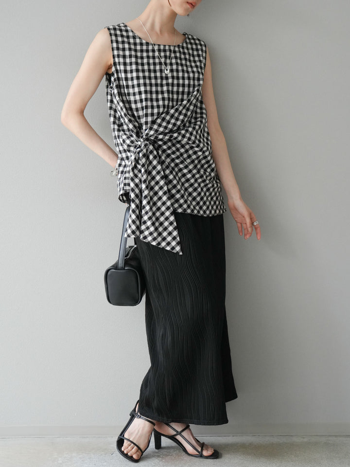 [SET] 前裹式無袖上衣+波浪滾邊緊身裙（2套）