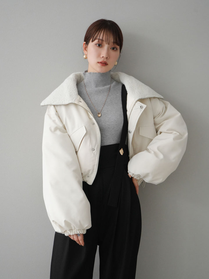 [預訂] 纖維羽絨領圍巾短上衣/象牙色