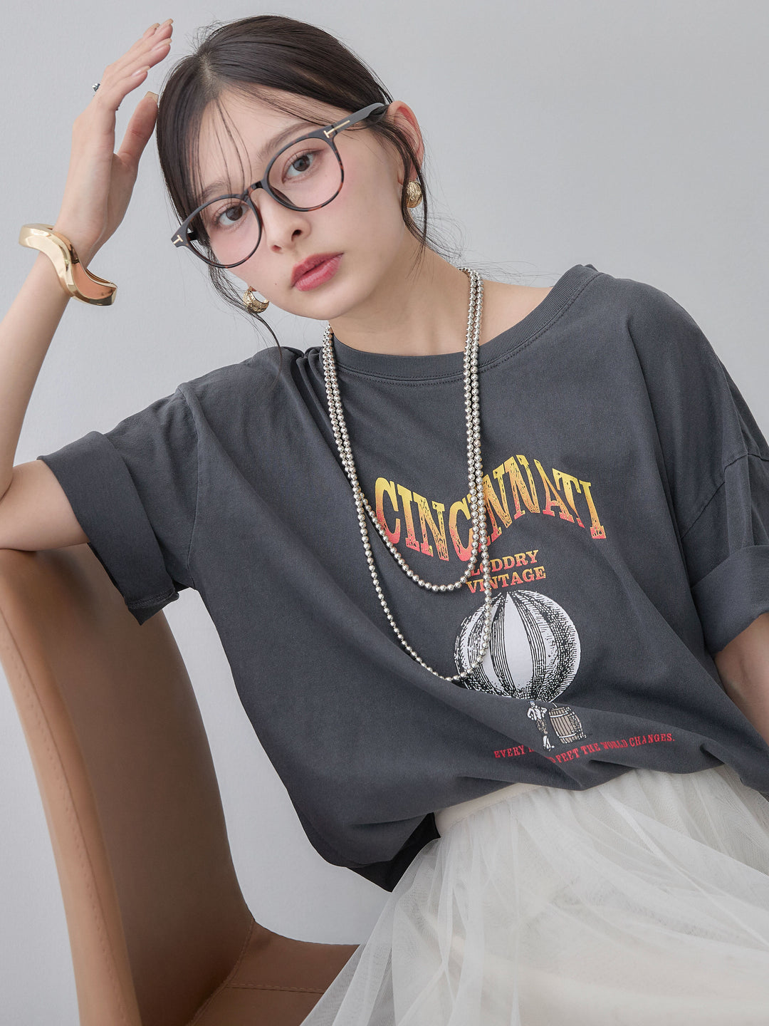 [予約]ヴィンテージライクプリントオーバーTEE/charcoalgray