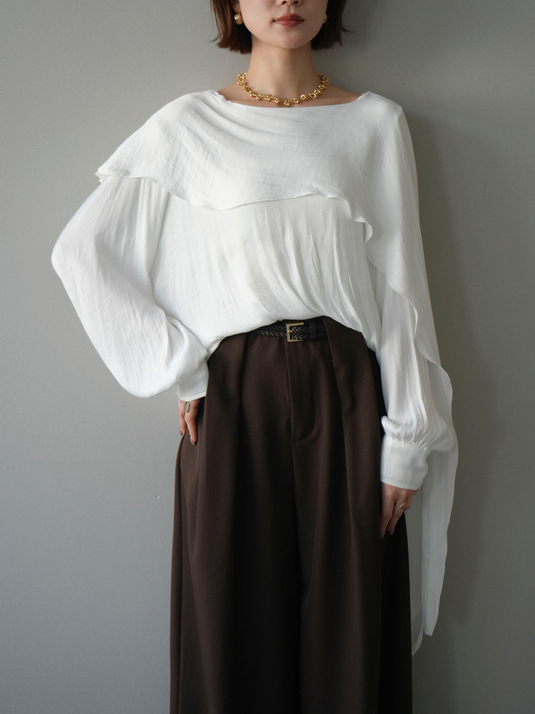[予約]シルキードレープブラウス/white