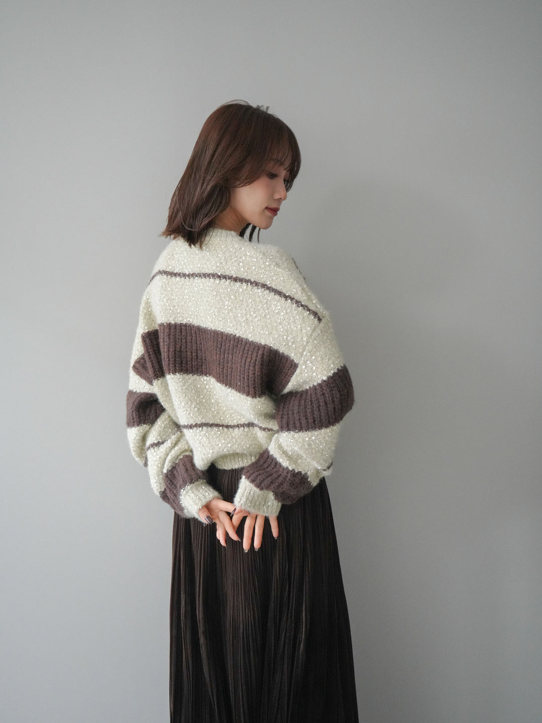 [予約]ネップヤーンボーダーニットプルオーバー/beige