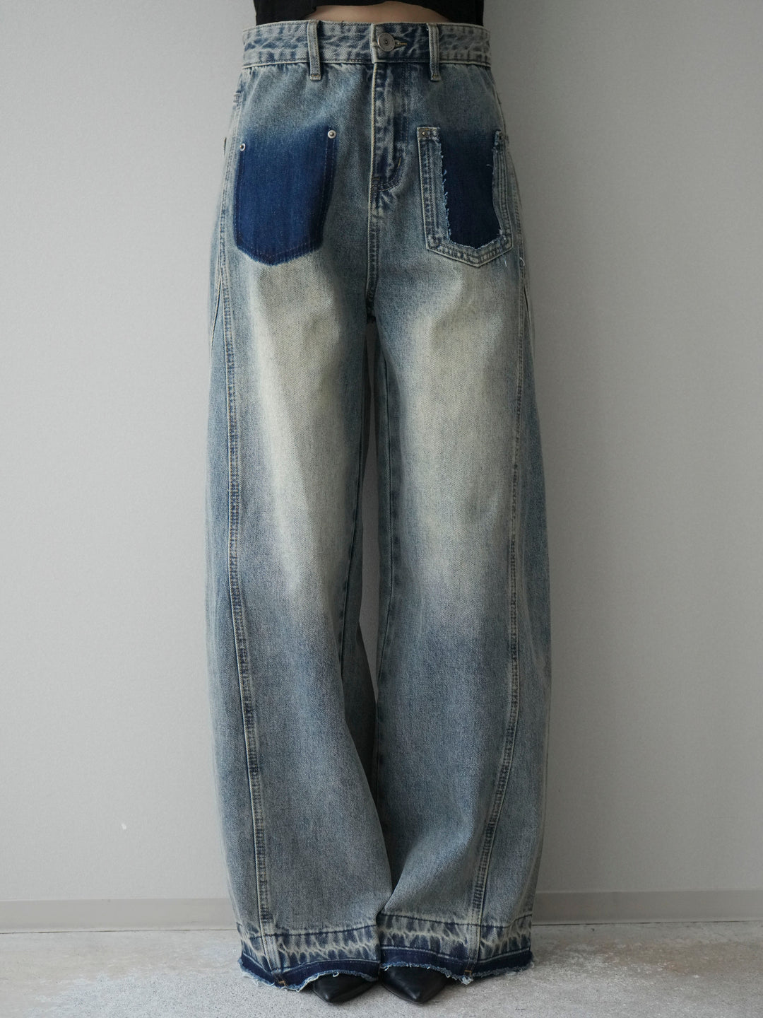 [予約]染めデザインポケットデニムパンツ/blue