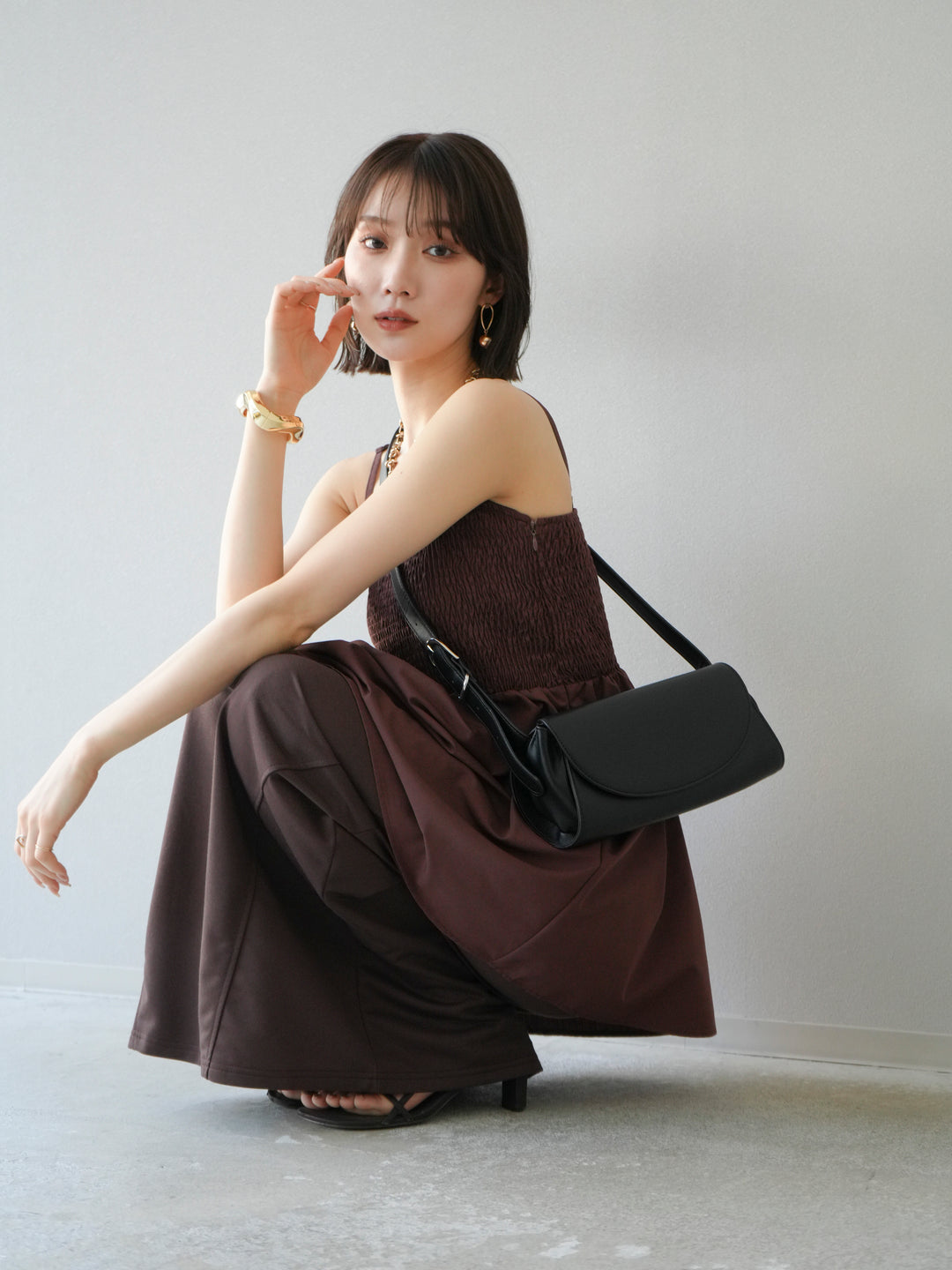 [予約]シャーリングフレアキャミプルオーバー/ブラウン