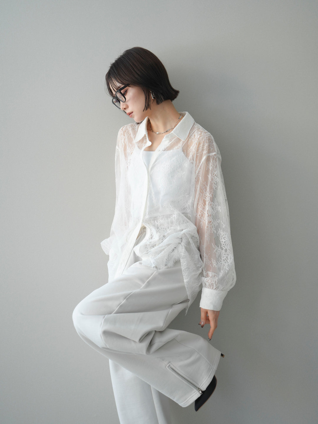 [SET]総レースボリュームスリーブシャツ+総レースボリュームスリーブシャツ(2set)