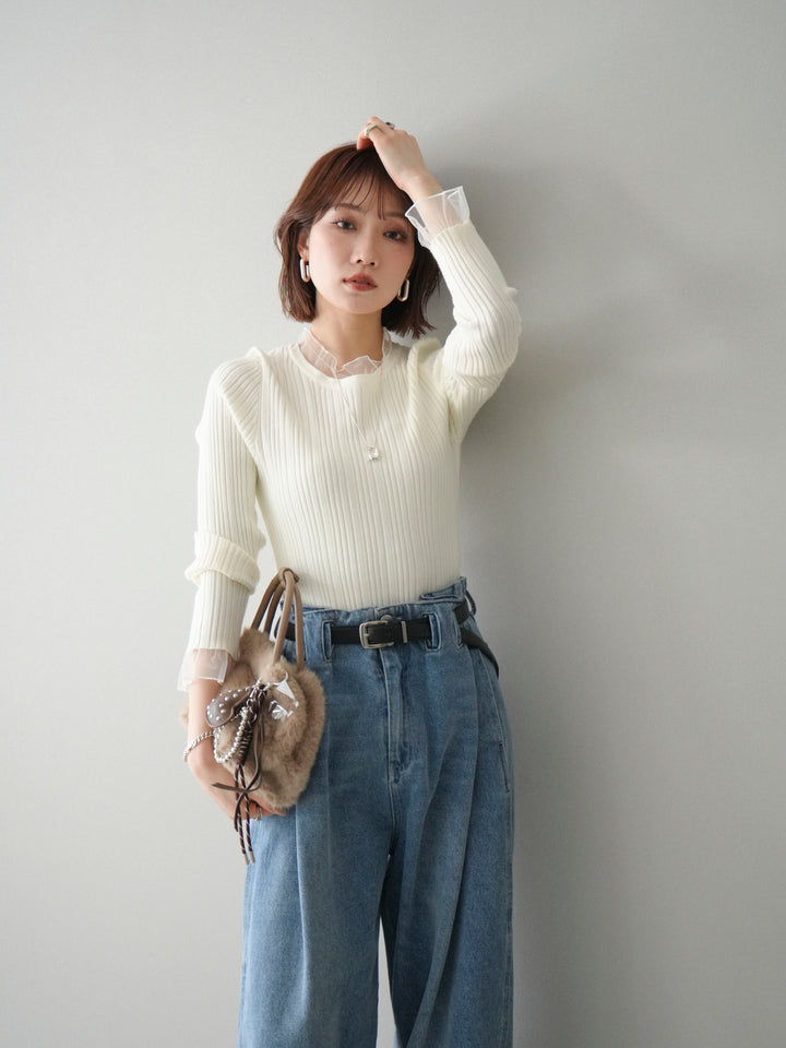 [SET]チュールドッキングリブニットトップス+選べるアクセセット(2set)