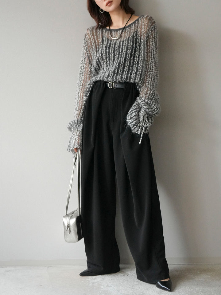 [予約]ストライプメッシュニットプルオーバー/グレー